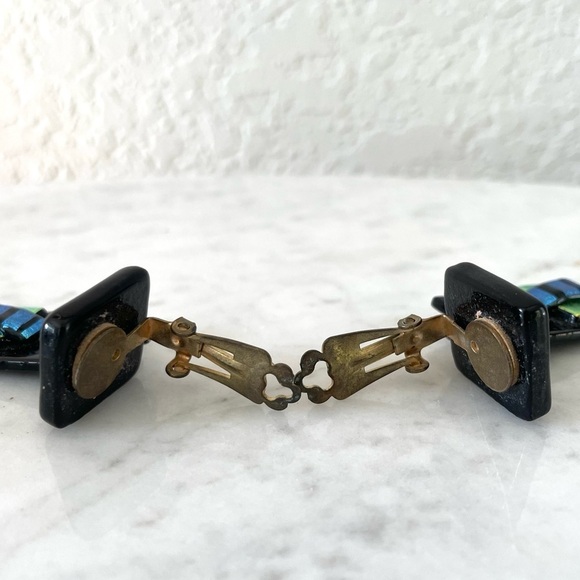 Vintage Glass Artisan Drop Earrings, Clips - Picture 4 of 7